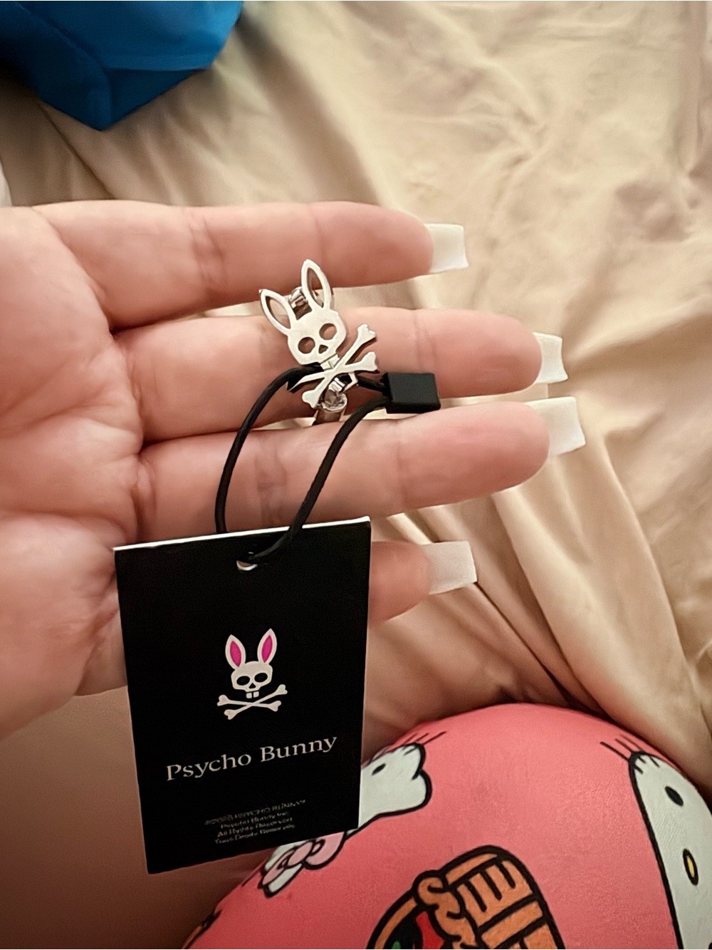 Psycho Bunny Black Braided Cord Bracelet with Silver Hardware